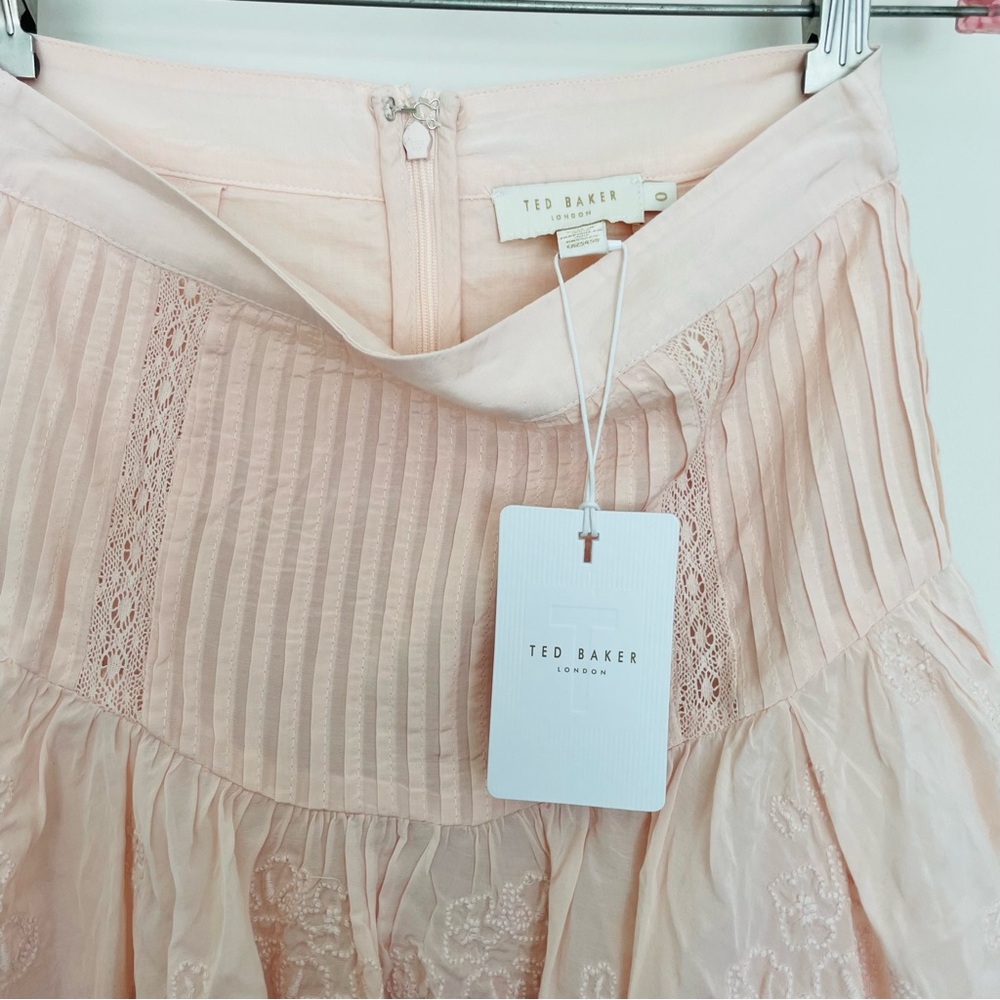 NWT‎ Ted Baker Alegria Tiered Lace Handkerchief Hem Skirt Light Pink Size 0 - Picture 7 of 10
